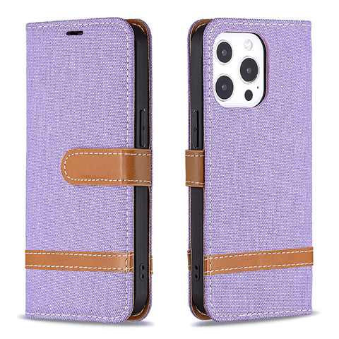 Coque Clapet Portefeuille Livre Tissu pour Apple iPhone 13 Pro Violet