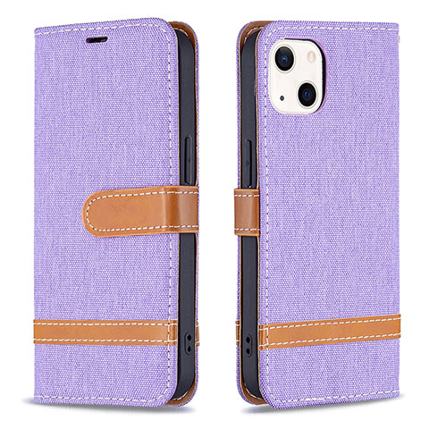 Coque Clapet Portefeuille Livre Tissu pour Apple iPhone 13 Violet