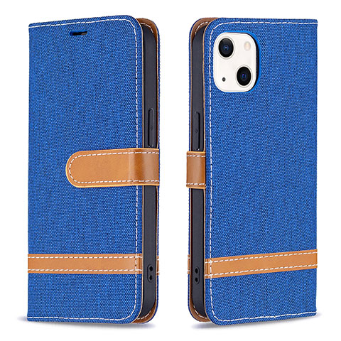 Coque Clapet Portefeuille Livre Tissu pour Apple iPhone 14 Bleu