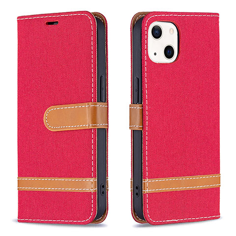 Coque Clapet Portefeuille Livre Tissu pour Apple iPhone 14 Plus Rouge