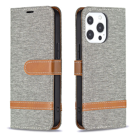 Coque Clapet Portefeuille Livre Tissu pour Apple iPhone 14 Pro Gris