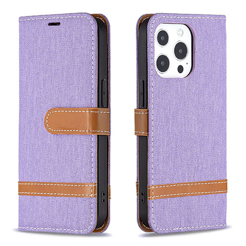 Coque Clapet Portefeuille Livre Tissu pour Apple iPhone 14 Pro Violet