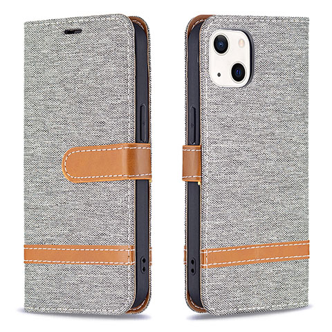 Coque Clapet Portefeuille Livre Tissu pour Apple iPhone 15 Plus Gris