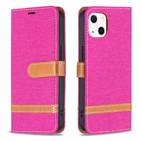 Coque Clapet Portefeuille Livre Tissu pour Apple iPhone 15 Plus Rose Rouge