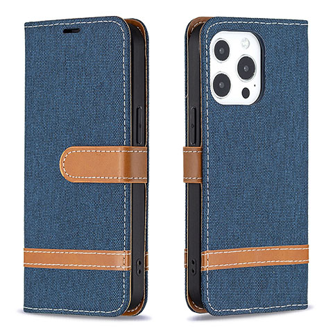 Coque Clapet Portefeuille Livre Tissu pour Apple iPhone 15 Pro Max Bleu Royal