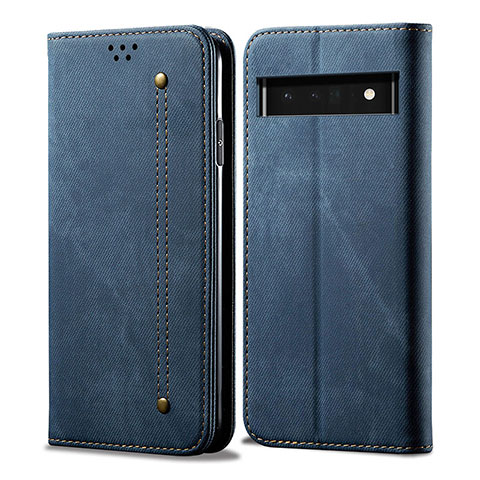 Coque Clapet Portefeuille Livre Tissu pour Google Pixel 6 5G Bleu