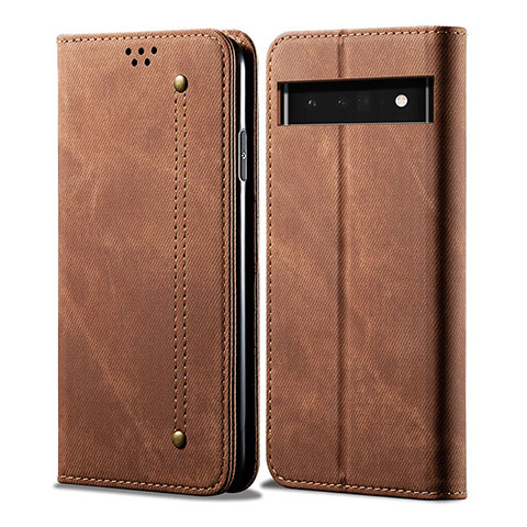 Coque Clapet Portefeuille Livre Tissu pour Google Pixel 6 5G Marron