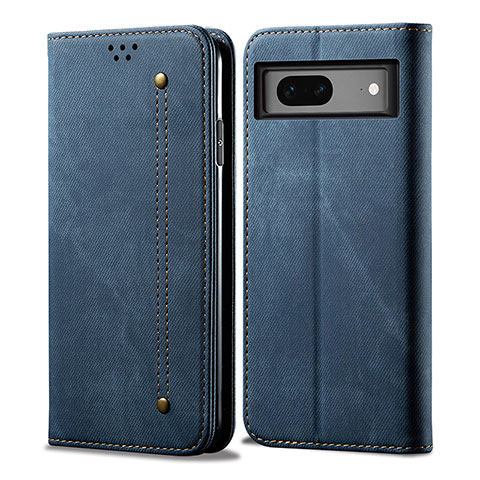 Coque Clapet Portefeuille Livre Tissu pour Google Pixel 7 5G Bleu