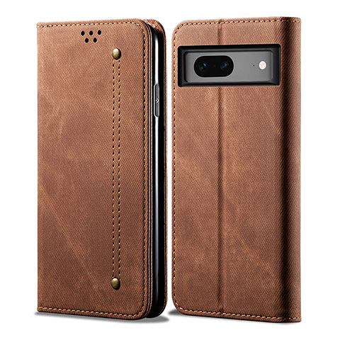 Coque Clapet Portefeuille Livre Tissu pour Google Pixel 7 5G Marron