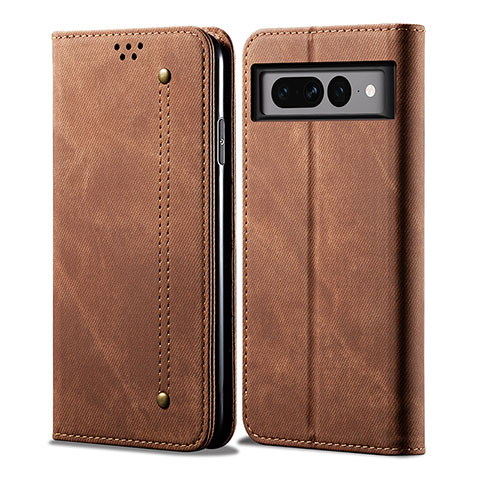 Coque Clapet Portefeuille Livre Tissu pour Google Pixel 7 Pro 5G Marron