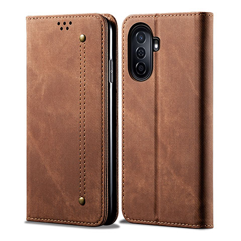 Coque Clapet Portefeuille Livre Tissu pour Huawei Enjoy 50 Marron