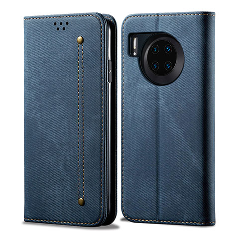 Coque Clapet Portefeuille Livre Tissu pour Huawei Honor 50 Lite Bleu