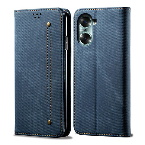 Coque Clapet Portefeuille Livre Tissu pour Huawei Honor 60 Pro 5G Bleu