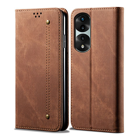 Coque Clapet Portefeuille Livre Tissu pour Huawei Honor 70 Pro 5G Marron