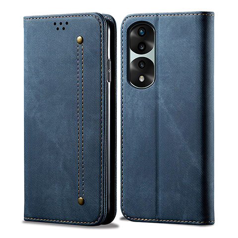 Coque Clapet Portefeuille Livre Tissu pour Huawei Honor 70 Pro+ Plus 5G Bleu