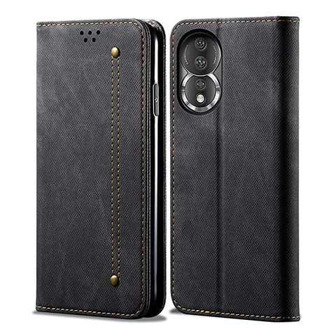 Coque Clapet Portefeuille Livre Tissu pour Huawei Honor 80 5G Noir