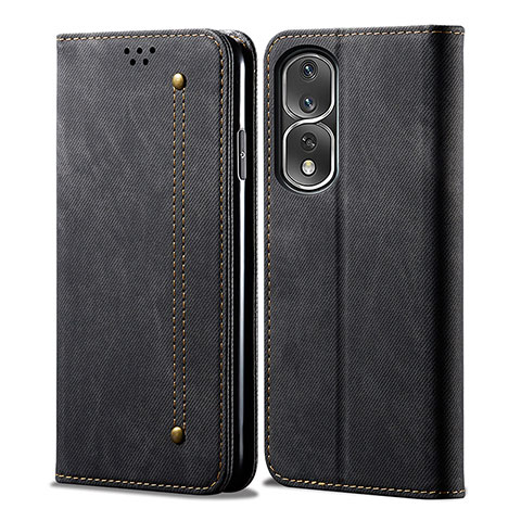 Coque Clapet Portefeuille Livre Tissu pour Huawei Honor 80 Pro 5G Noir