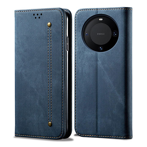 Coque Clapet Portefeuille Livre Tissu pour Huawei Mate 60 Bleu