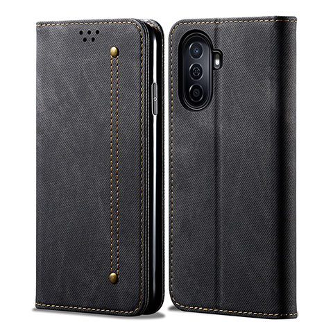 Coque Clapet Portefeuille Livre Tissu pour Huawei Nova Y70 Noir