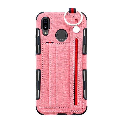 Coque Clapet Portefeuille Livre Tissu pour Huawei P20 Lite Rose