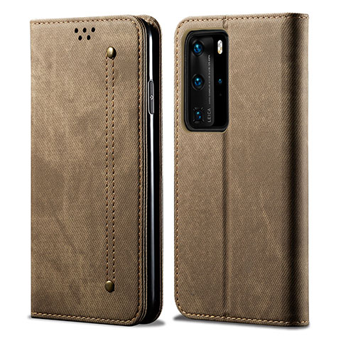 Coque Clapet Portefeuille Livre Tissu pour Huawei P40 Pro Kaki