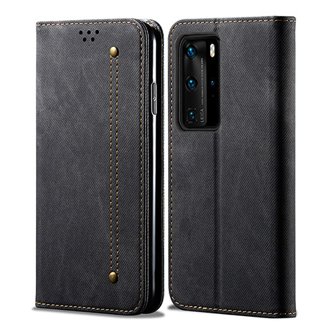 Coque Clapet Portefeuille Livre Tissu pour Huawei P40 Pro Noir