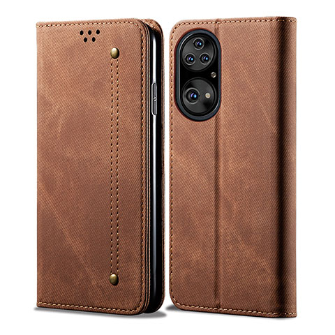 Coque Clapet Portefeuille Livre Tissu pour Huawei P50 Marron