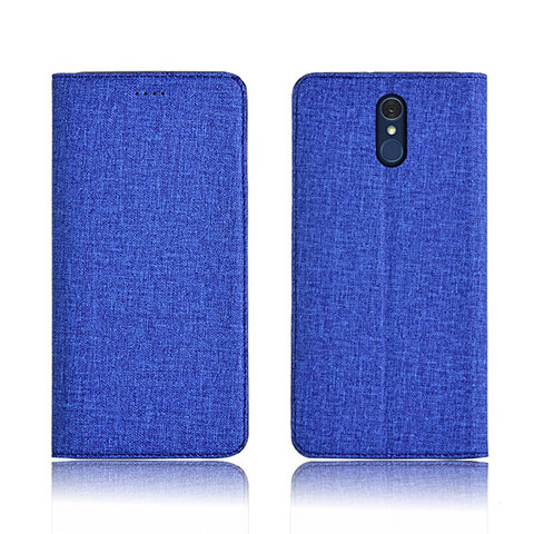 Coque Clapet Portefeuille Livre Tissu pour LG Q7 Bleu