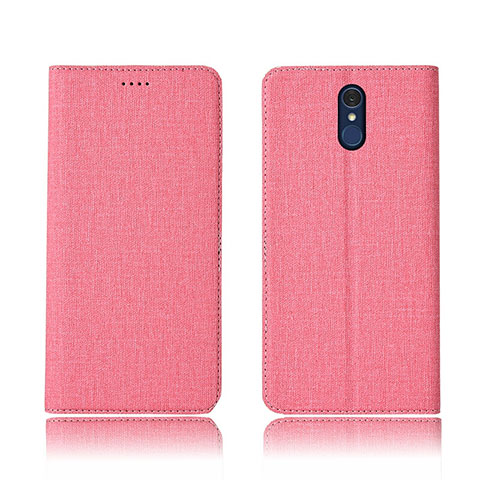 Coque Clapet Portefeuille Livre Tissu pour LG Q7 Rose