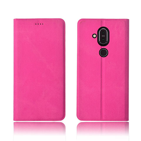 Coque Clapet Portefeuille Livre Tissu pour Nokia 7.1 Plus Rose Rouge