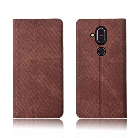 Coque Clapet Portefeuille Livre Tissu pour Nokia X7 Marron