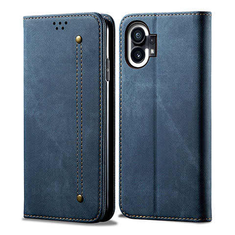 Coque Clapet Portefeuille Livre Tissu pour Nothing Phone 1 Bleu