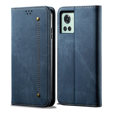 Coque Clapet Portefeuille Livre Tissu pour OnePlus 10R 5G Bleu