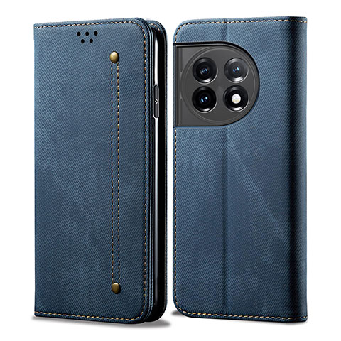 Coque Clapet Portefeuille Livre Tissu pour OnePlus 11 5G Bleu