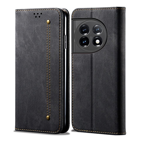 Coque Clapet Portefeuille Livre Tissu pour OnePlus 11 5G Noir