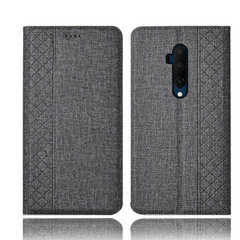 Coque Clapet Portefeuille Livre Tissu pour OnePlus 7T Pro 5G Gris