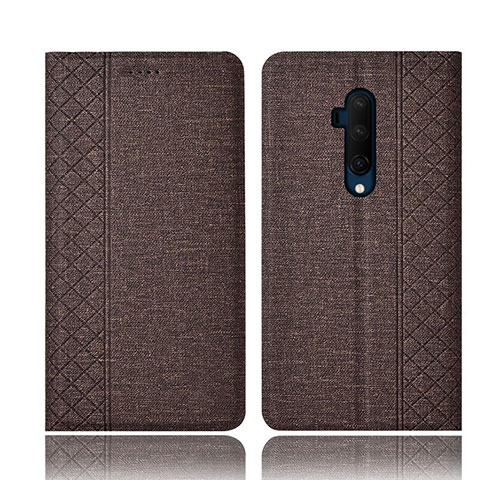 Coque Clapet Portefeuille Livre Tissu pour OnePlus 7T Pro Marron