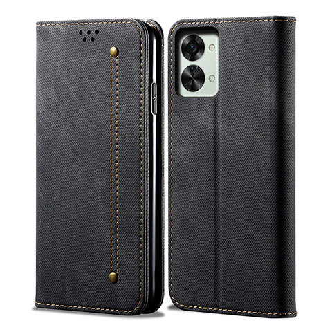 Coque Clapet Portefeuille Livre Tissu pour OnePlus Nord 2T 5G Noir