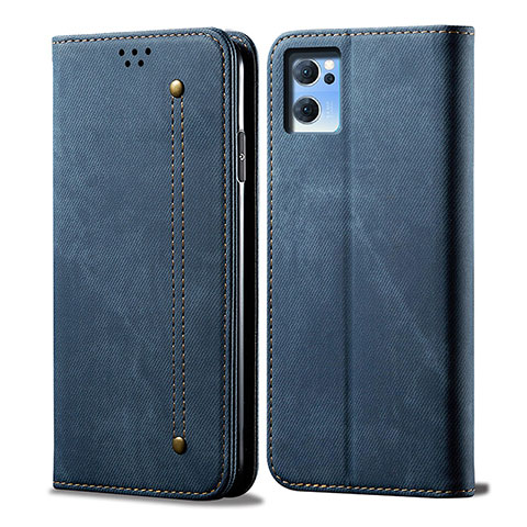 Coque Clapet Portefeuille Livre Tissu pour OnePlus Nord CE 2 5G Bleu