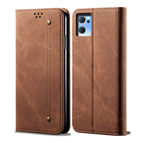 Coque Clapet Portefeuille Livre Tissu pour OnePlus Nord CE 2 5G Marron