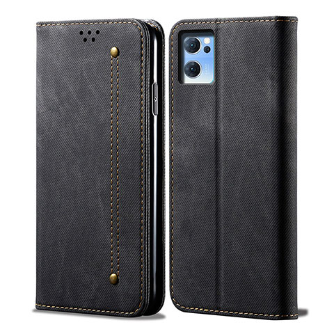 Coque Clapet Portefeuille Livre Tissu pour OnePlus Nord CE 2 5G Noir