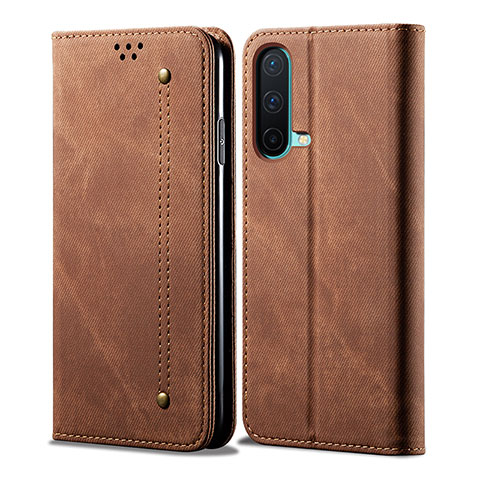 Coque Clapet Portefeuille Livre Tissu pour OnePlus Nord CE 5G Marron