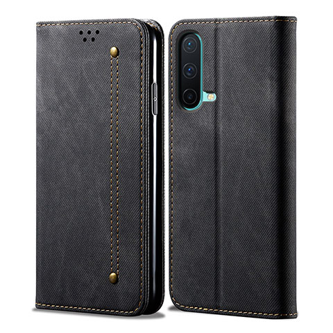 Coque Clapet Portefeuille Livre Tissu pour OnePlus Nord CE 5G Noir