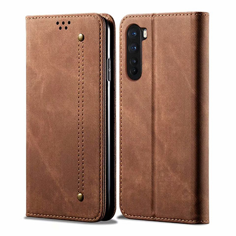 Coque Clapet Portefeuille Livre Tissu pour OnePlus Nord Marron