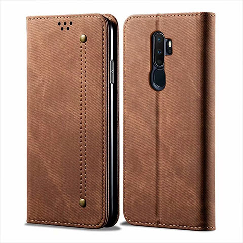 Coque Clapet Portefeuille Livre Tissu pour Oppo A11 Marron