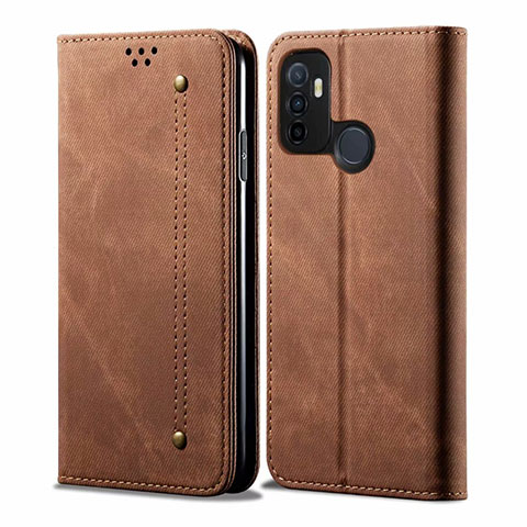 Coque Clapet Portefeuille Livre Tissu pour Oppo A32 Marron