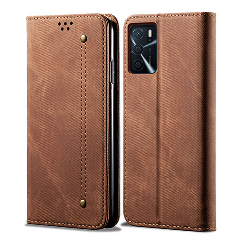 Coque Clapet Portefeuille Livre Tissu pour Oppo A54s Marron