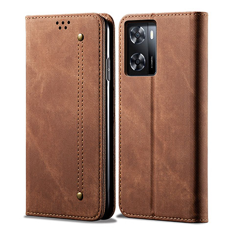 Coque Clapet Portefeuille Livre Tissu pour Oppo A77 5G Marron