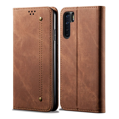 Coque Clapet Portefeuille Livre Tissu pour Oppo A91 Marron