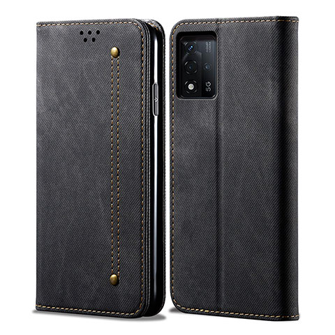 Coque Clapet Portefeuille Livre Tissu pour Oppo A93s 5G Noir